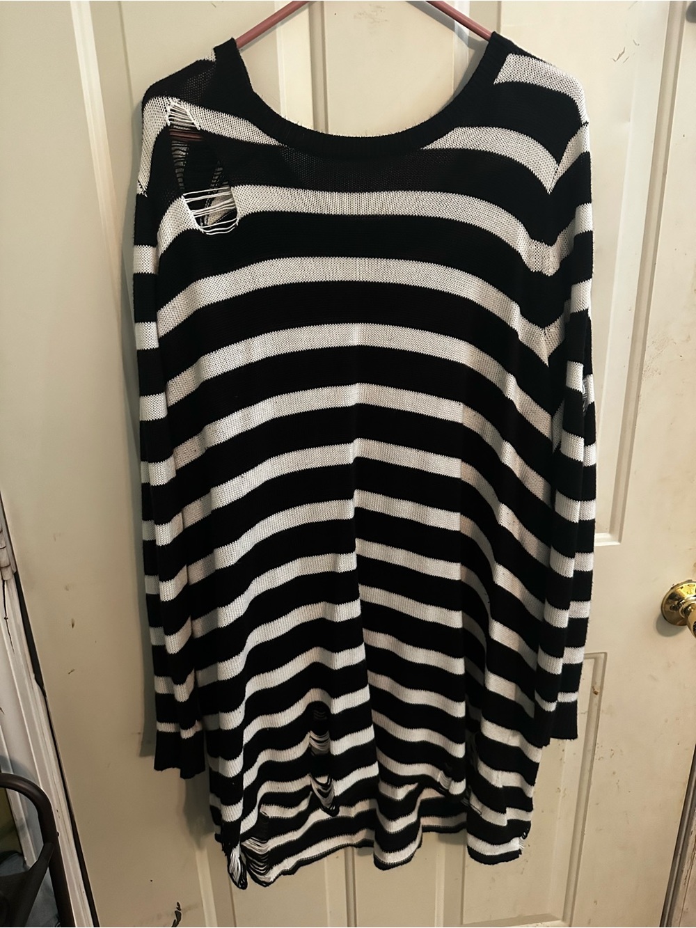 Torrid Black and White Striped Women's Sweater - Distressed Knit size 6